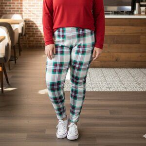 NWT Terra & Sky White Plaid Pull-On Jeggings Plus 2X (20W-22W)